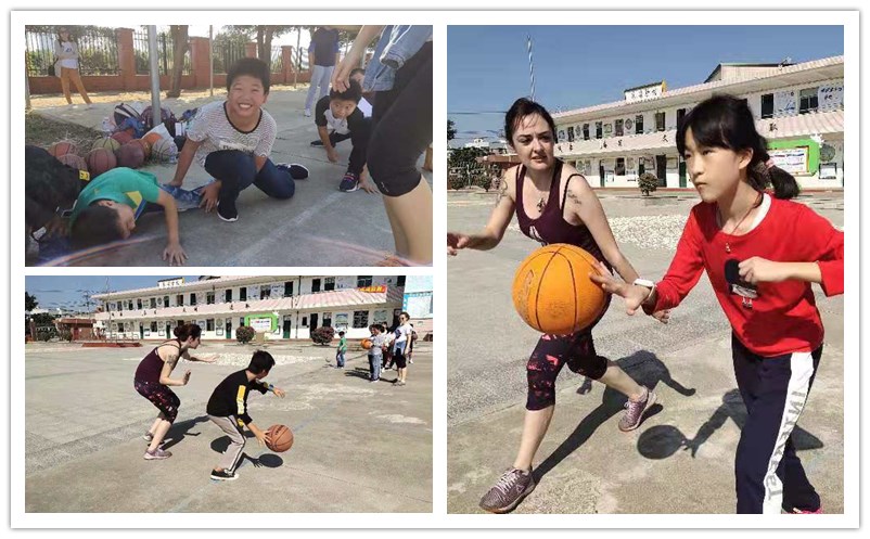 During the lesson, Alex taught them not only basketball basics for beginners, but also basketball terms and phrases in English. (Photo by Lin Xiao'e)
